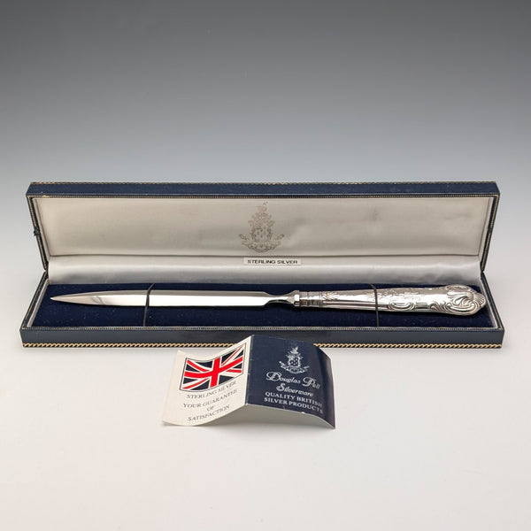 1998 British vintage sterling silver handle letter opener in case, very good condition